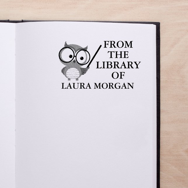 From The Library Of Custom Name Cute Owl Bookplate Rubber Stamp (From The Library Of Cute Owl Stamp)