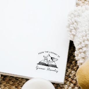From the Library Of, Cute Angel Cat Book   Rubber Stamp