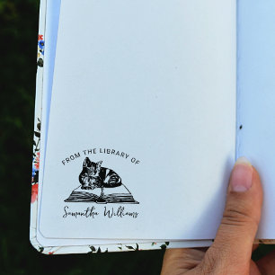 From the Library Of, Cute Cat Book   Rubber Stamp