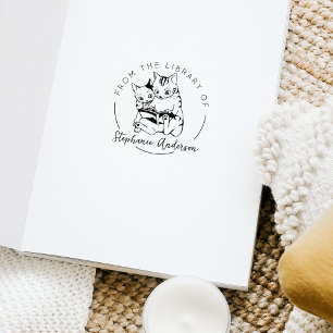 From the Library Of, Cute Cat Book   Rubber Stamp