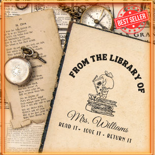 From The Library Of   Cute Girl Reads Teacher Book Self-inking Stamp