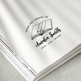 From The Library Of | Cute Heart Book Stamp