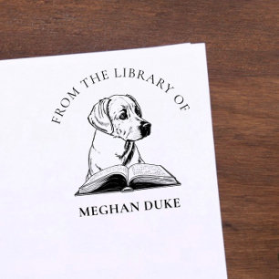 From the Library Of   Dog with Book Elegant Self-inking Stamp