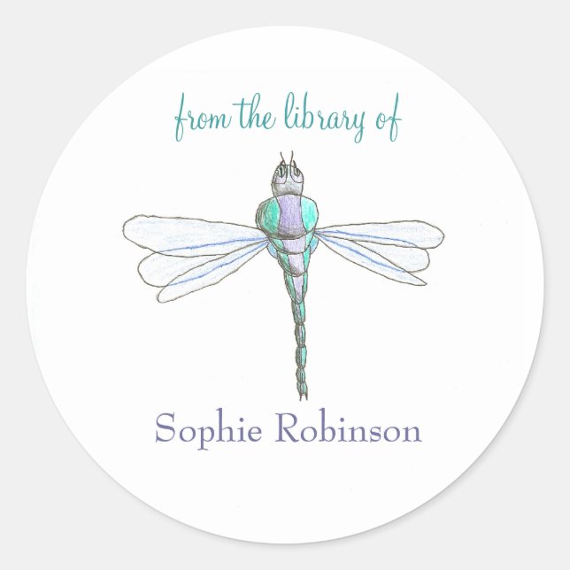 "From the library of" dragonfly bookplate sticker (Front)