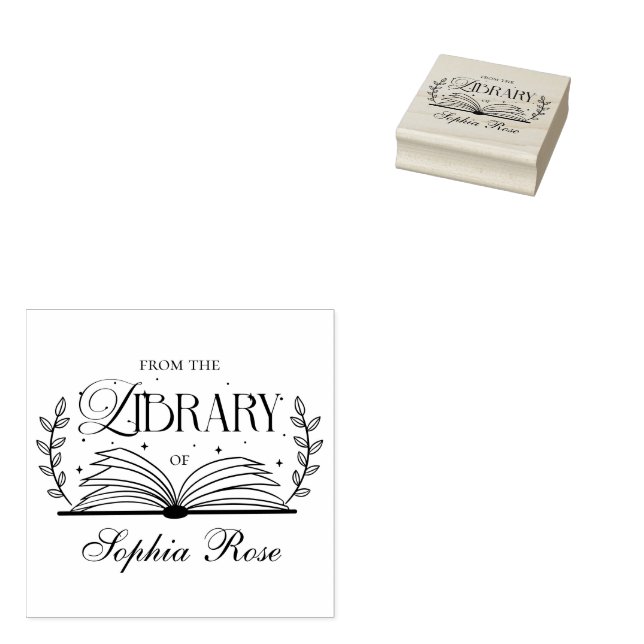 From The Library Of Elegant Leaves Custom Rubber Stamp (Stamped)