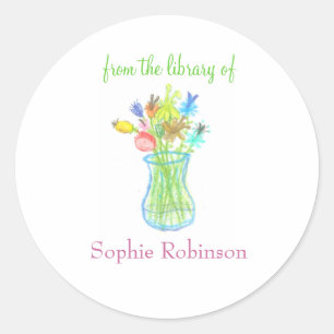 "From the library of" floral bookplate sticker