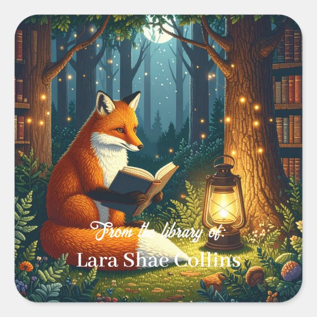 From the library of Fox Magical Forest Library Square Sticker (Front)