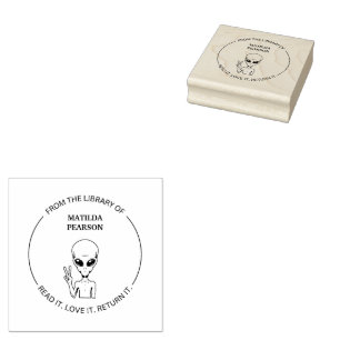 From the Library of Funny Alien Book Rubber Stamp