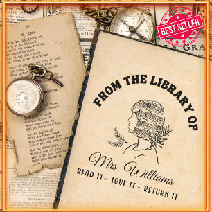 From The Library Of   Girl Head Shelf Book  Self-inking Stamp