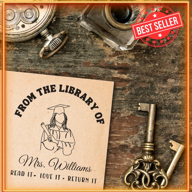 From The Library Of | Graduation Girl Book Teacher Self-inking Stamp (Creator Uploaded)
