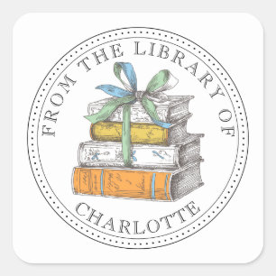 From The Library Of Illustrated Bookplate Square Sticker