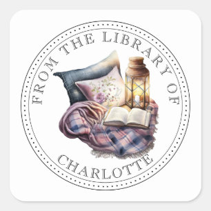 From The Library Of Illustrated Bookplate Square Sticker