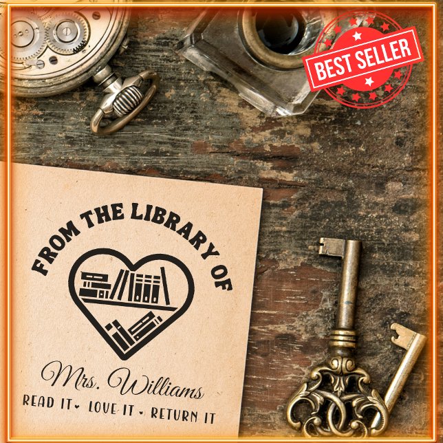 From The Library Of -Love Heart Book Shelf Teacher Self-inking Stamp (Creator Uploaded)