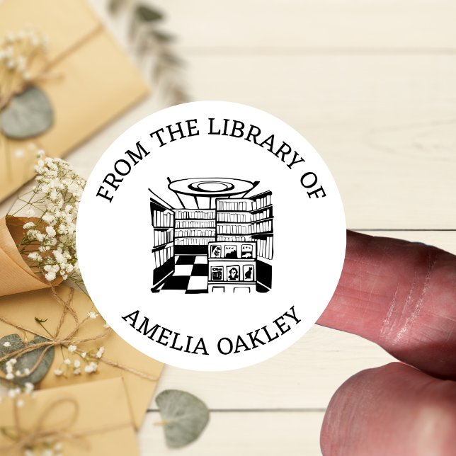 From The Library Of Personalised Book Teacher Classic Round Sticker (Creator Uploaded)