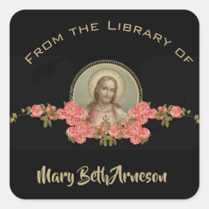 From the Library of...Sacred Heart of Jesus Square Sticker