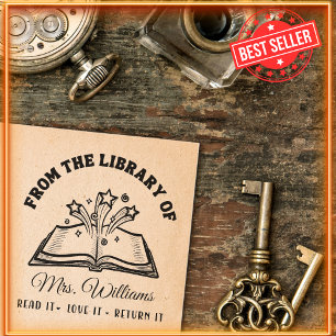 From The Library Of   Stars Vintage Book, Teacher Self-inking Stamp
