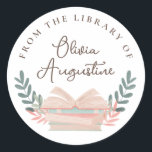 From the Library of / This Book Belongs to Sticker<br><div class="desc">Watercolors books and floral beautifully complement the editable heading (go with either "From the Library of" or "This Book Belongs to" and your name.</div>