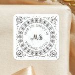 'From the Library of' Vintage Style Monogram Book Square Sticker<br><div class="desc">Adorn your treasured volumes with these captivating custom Ex Libris bookplate labels with your personalised monogram initials and name. These high-quality, peel-and-stick labels offer ultimate convenience, providing a polished and sophisticated mark of ownership in seconds for your books. Perfect for distinguishing your collection, gifting to fellow book lovers, or adding...</div>