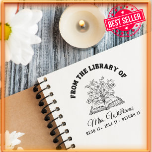 From The Library Of   Wild Flowers Vintage Book  Self-inking Stamp