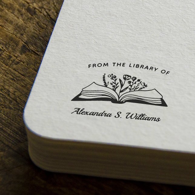 From The library of Your Name Opened Book Flower Rubber Stamp (Creator Uploaded)