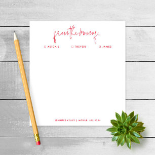 "From the Mum of" Note to School, Red Notepad