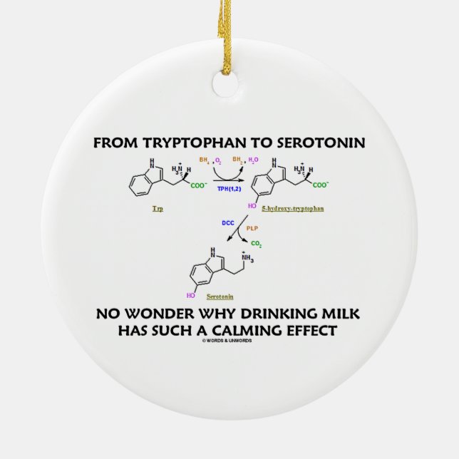 From Tryptophan To Serotonin (Chemistry Humour) Ceramic Ornament (Back)