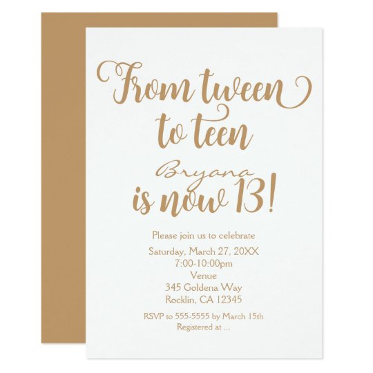 From Tween to Teen 13th Birthday Party ANY COLOR Card