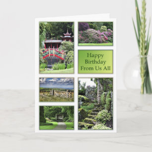 From us all, Birthday card with garden views