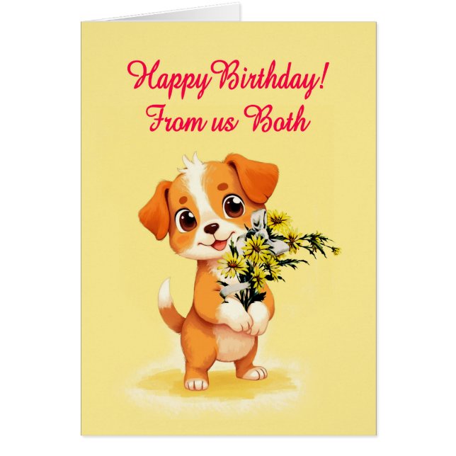 From Us Both Birthday Puppy and Flowers  (Front)