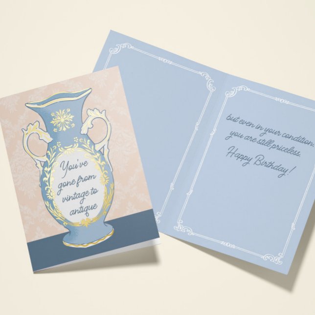 From Vintage to Antique Funny Birthday Card (Over the hill birthday card for grad millennial woman that loves thrifting and antiques)