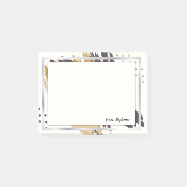 FROM YOUR NAME | Gold and Black Brush Strokes Post-it Notes (Front)
