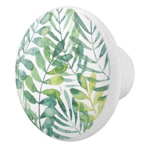 Frond Waltz - Palm Frond Leaves Ceramic Knob