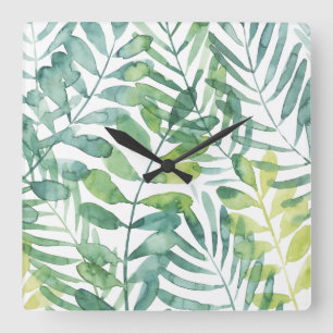 Frond Waltz - Palm Frond Leaves Square Wall Clock