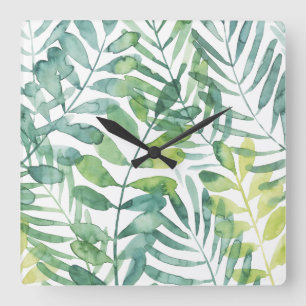 Frond Waltz - Palm Frond Leaves Square Wall Clock