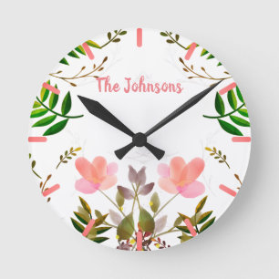Fronds, Leaves and Flowers Round Clock