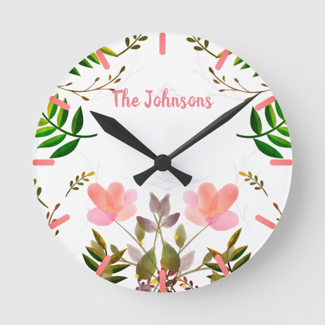 Fronds, Leaves and Flowers Round Clock (Front)