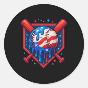 (front And Back) Baseball Drip Ice Cream 4th Of Ju Classic Round Sticker