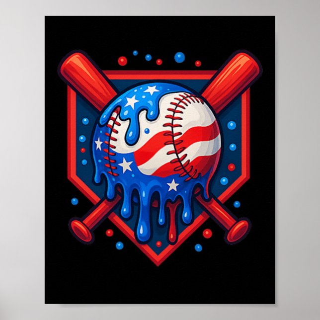 (front And Back) Baseball Drip Ice Cream 4th Of Ju Poster (Front)