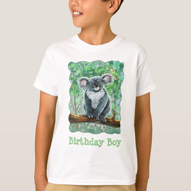 Front and Back Koala Bear Birthday Boy T-Shirt (Front)