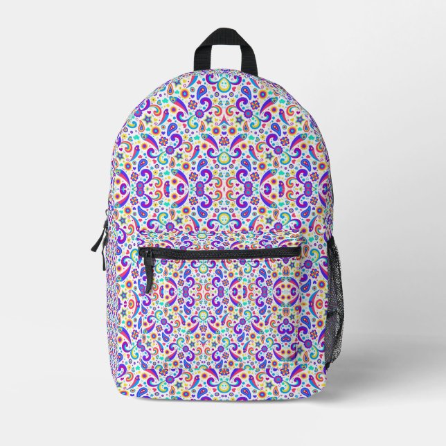 Front and back view of a backpack with a colourful (Front)