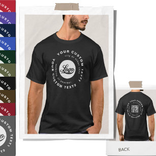 Front +Back. Business logo QR code Black Women Men T-Shirt