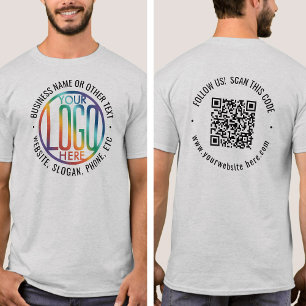 Front Back Custom Printed Business Logo & QR Code T-Shirt