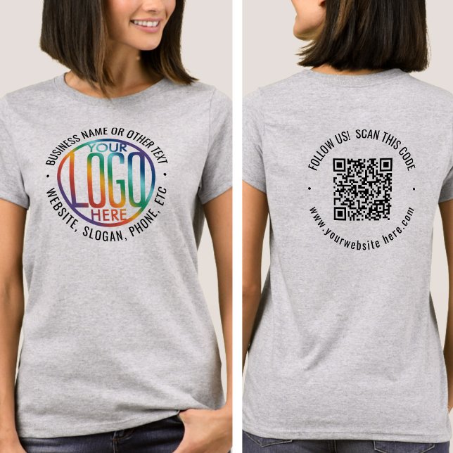 Front Back Custom Printed Business QR Code & Logo T-Shirt (Creator Uploaded)