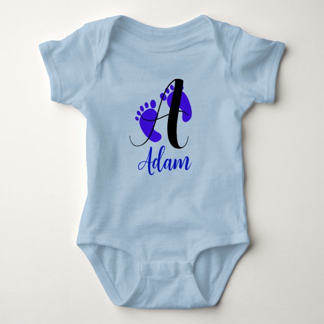 Front & Back Design - Newborn Letter & Name Boy Baby Bodysuit (Front)