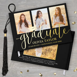 Front & Back Photos Graduation Black Keepsake Real Guest Book
