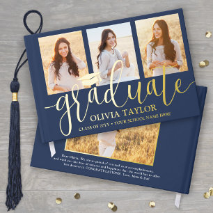 Front & Back Photos Graduation Navy Blue Keepsake Guest Book