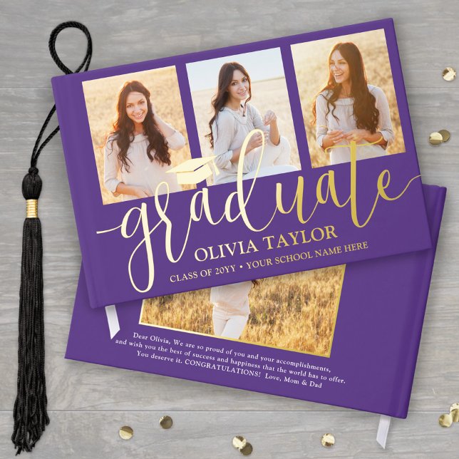 Front & Back Photos Graduation Purple Keepsake Guest Book (Creator Uploaded)