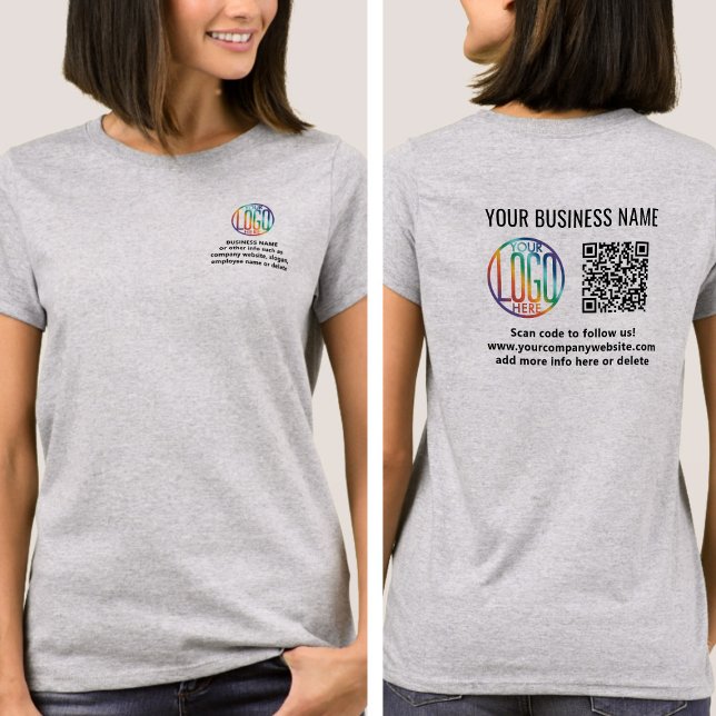 Front Back Printed Business QR Code & Company Logo T-Shirt (Creator Uploaded)