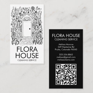 FRONT DOOR House Cleaning Yardwork Garden QR Code Business Card