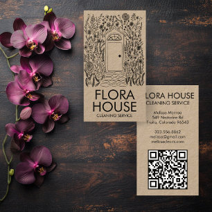 FRONT DOOR House Cleaning Yardwork Garden QR Code Business Card